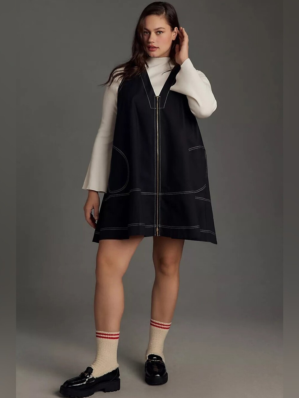 Maeve By Anthropologie The A-Line Zip Mini Dress Sleeveless Large Chic Casual